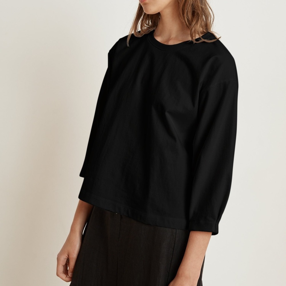 Velvet Avie Structured Cotton Pullover Top With 3/4 Sleeve In Black Size XS